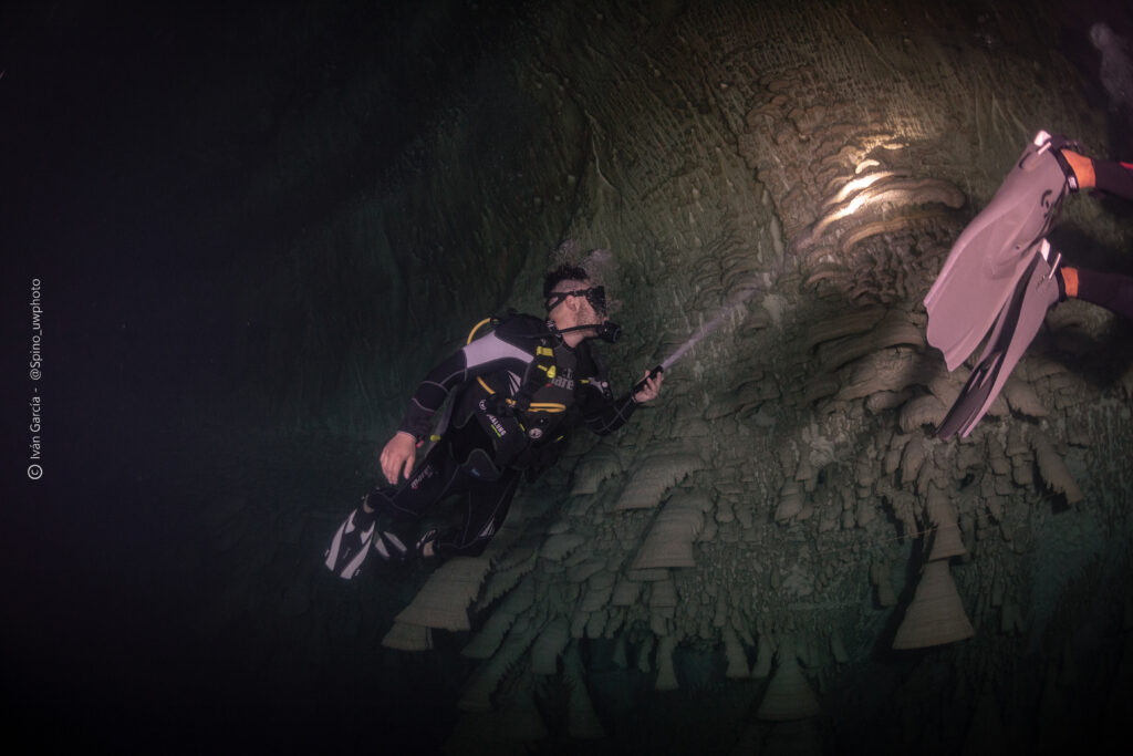 Un explorateur de Triton Diving admire les formations d'un autre monde dans les profondeurs du Cenote Zapote